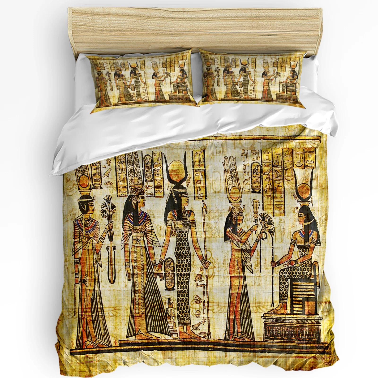 Ancient Egypt Retro Totem Mural Bedding Set 3pcs Duvet Cover Pillowcase Kids Adult Quilt Cover Double Bed Set Home T